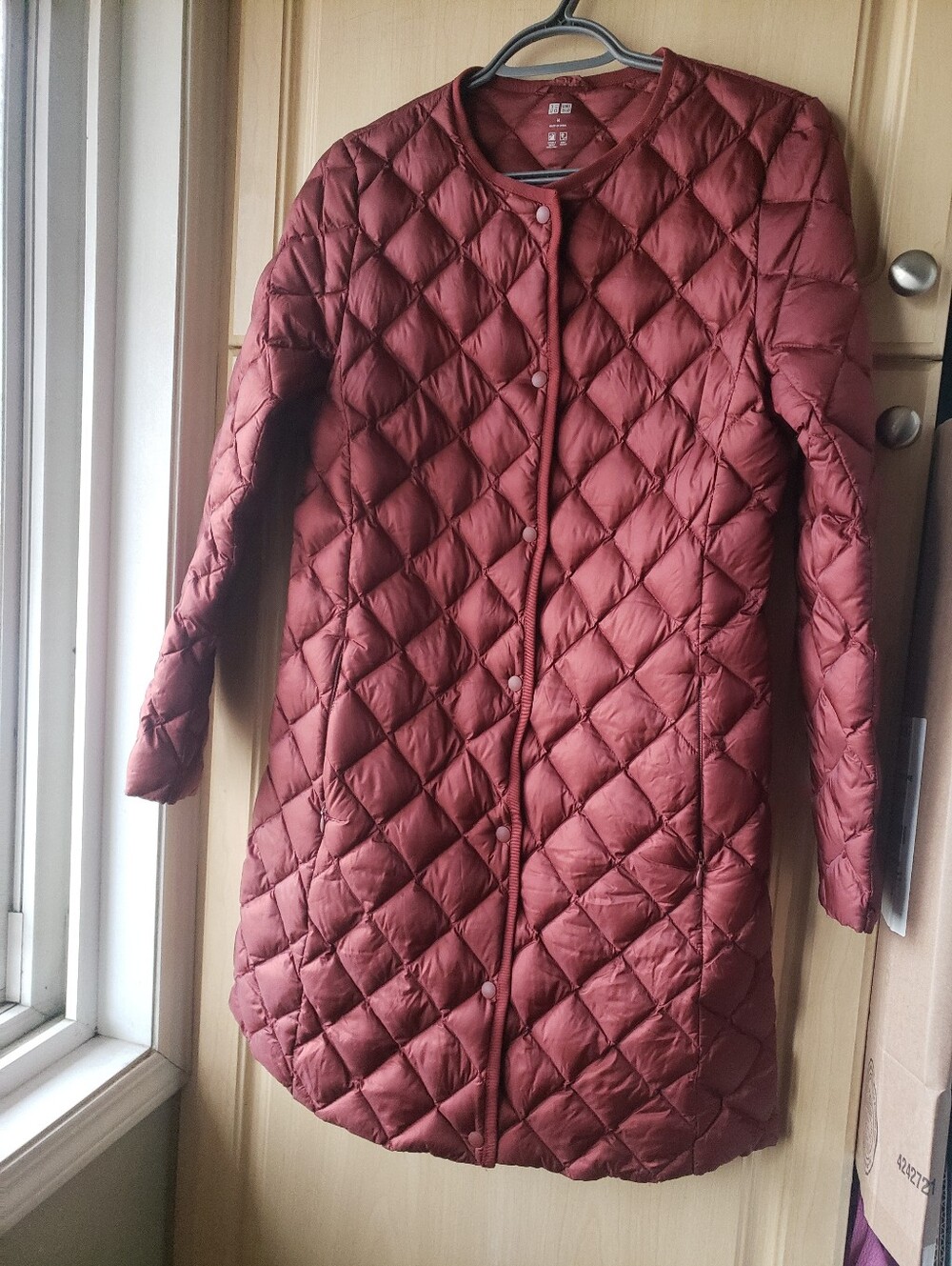 UNIQLO Women’s Quilted Long Puffer Coat - Deep Red